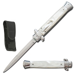 11 Inches Classic Gentleman Italian Stiletto OTF White Pearl Handle Knife