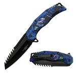 Blue Grim Reaper Skull Fantasy Spring Assist Pocket Knife