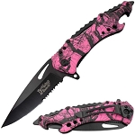Pink Camo Handle Bottle Opener Spring Assist Pocket Knife