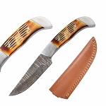 8.75 Inch Handmade Damascus Fixed Blade Knife Real Burned Bone Handle