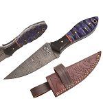 Old Ram Handmade Full Tang Damascus Steel Hunting Knife with Blue & Black Twisted Wood Handle