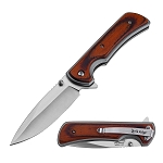 Elk Ridge Spring-Assisted Knife - Silver Handle with Wood