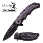 Elk Ridge Ballistic 4.75 Inch Spring Assisted Folder Knife - Grey Pakkawood Handle with Pocket Clip