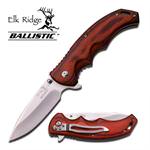 Elk Ridge Ballistic 4.75 Inch Spring Assisted Folder Knife - Brown Pakkawood Handle