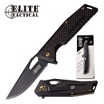 Elite Tactical Manual Folding Pocket Knife Black Carbon Fiber Handle
