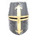 Templar Brass Crusader Helmet Knights Helmet Black and Gold with Stand