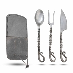 3-Piece Medieval Hand-Forged Travel Cutlery Set Silver