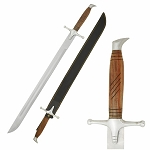 39.5 Inch Wood-Grip Scimitar with Silver Cross Guard and Leather Sheath