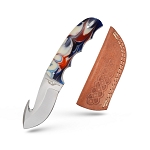 6.5 Inch Handmade Gut Hook Skinner Knife Blue Resin Handle