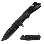 Black Tactical Spring Assisted Knife - Tanto Blade