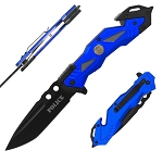 POLICE Tactical Rescue Style Assisted Pocket Knife Blue