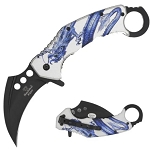 Blue Dragon on White Handle Karambit Spring Assist Knife