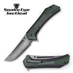7 Inch Closed Giant Spring Assisted Folding Knife Green and Black Handle