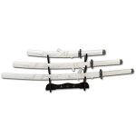 3 Pcs White Dragon Samurai Sword Set with Stand