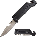 8.5 Inch 6-in-1 Multi-Tool Black Rescue Folding Pocket Knife LED and Fire Starter