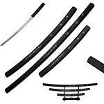 3 Pcs Shirasaya Black Wooden Samurai Sword Set Katana