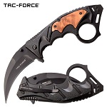 Tac Force Karambit Spring Assisted Knife Black with Wood Inlay Handle