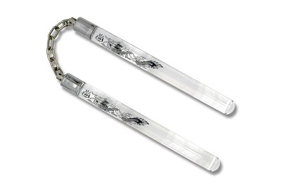 12 Inches White Acrylic Nunchaku With Dragon Printed 