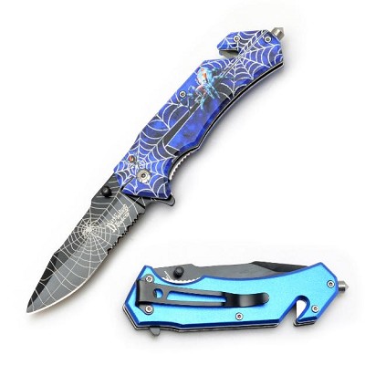 Spring-Assisted Knife - Blue Spider Rescue Style Handle
