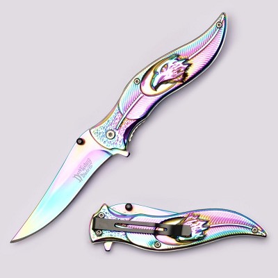 Dark Fantasy Eagle Head- Spring-Assisted Knife - Rainbow