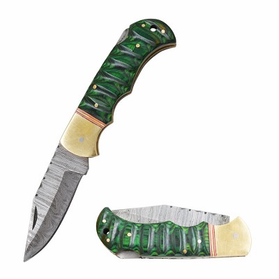 Wild Turkey - Damascus Steel Blade Folding - Green