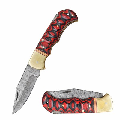 Wild Turkey - Damascus Steel Blade Folding - Red
