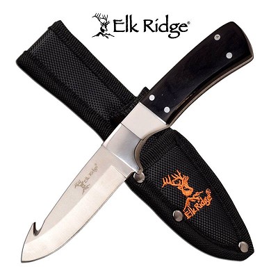 Elk Ridge Gut Hook Blade White Stone/ Pakkawood Handle Nylon Sheath