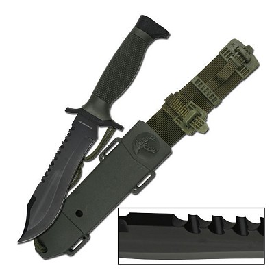 12 Inch Survival Bowie Fixed Blade Knife Reverse Double Serration