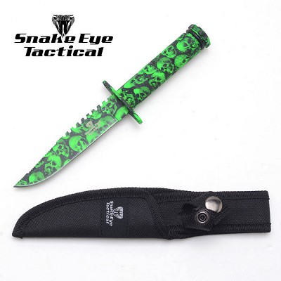 Fantasy Green Acid Skull Sawback Survival Knife