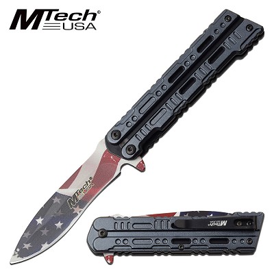 Mtech USA Flag Blade Assisted Opening Pocket Knife Blue Handle