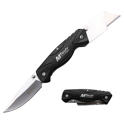 Manual Folding Knife with Black Aluminum Handle - Clip & Utility Cutter Blade
