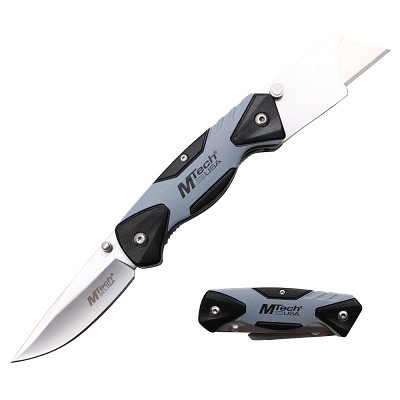 Manual Folding Knife with Grey Aluminum Handle - Clip & Utility Cutter Blade