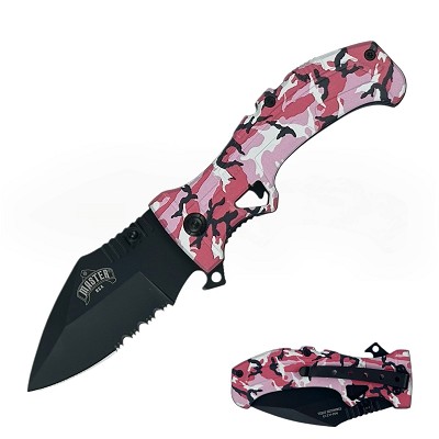 Spring Assisted Knife - Pink Camo Handle