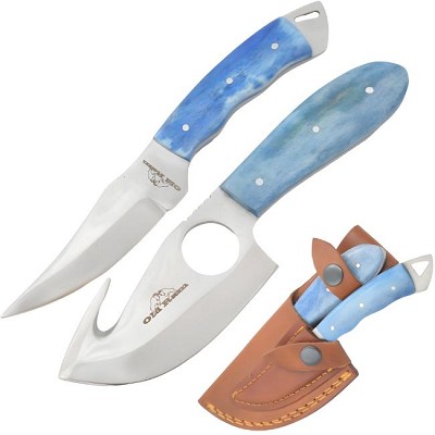 Handmade Two Piece Hunting Knife Set Gut Hook and Skinner Bone Handles