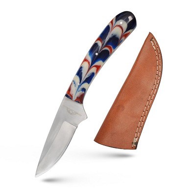 8 Inch Handmade Fixed Blade Knife - Blue Pearl Resin Handle