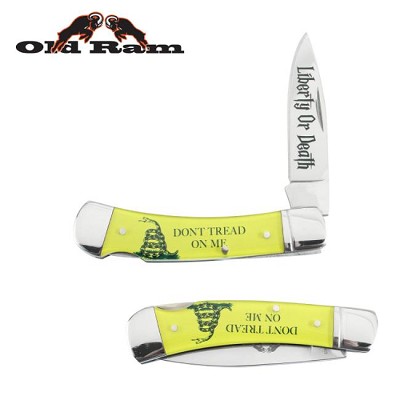 Lock Back Manual Folding Knife Acrylic Handle Dont Tread On Me