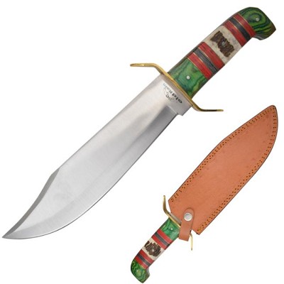 15 Inch Handmade Full Tang Bowie Hunting Wood And Stag Handle
