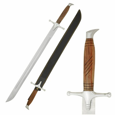39.5 Inch Wood-Grip Scimitar with Silver Cross Guard and Leather Sheath