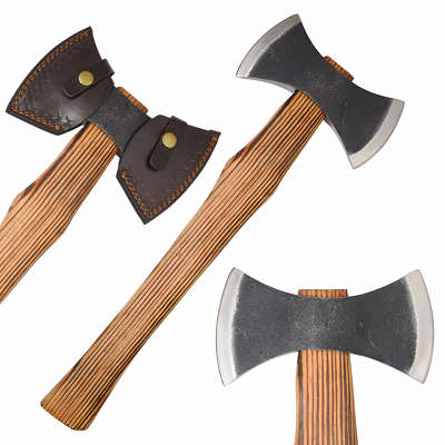 Double-Bit Camp Axe - Hand-Forged Style with Flame-Seared Hardwood Handle