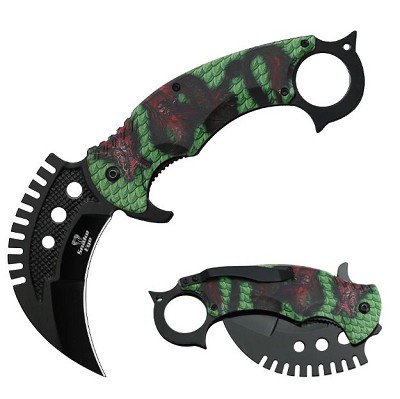 Dragon Tactical Karambit Style Spring Assisted Knife Green