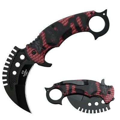 Dragon Tactical Karambit Style Spring Assisted Knife Red