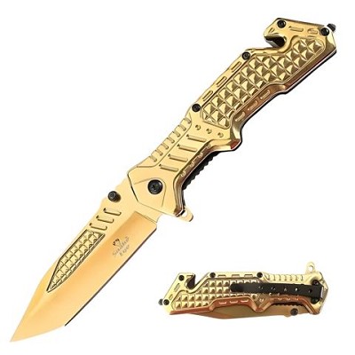 Golden Tactical Spring Assisted Knife - Tanto Blade