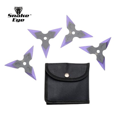 4-Pcs Throwing Star Set Black and Purple 4 Inch Diameter 