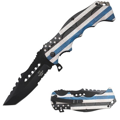 US Flag - Heavy Duty Spring-Assist Knife - Tanto Serrated Blade