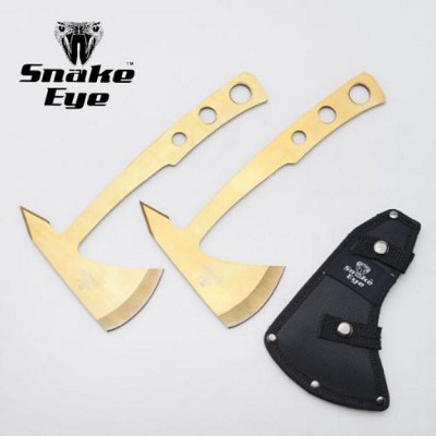 9.5 Inch 2-Piece Gold Finish Throwing Axe Set
