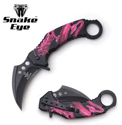 Pink Dragon Handle Karambit Spring Assist Knife