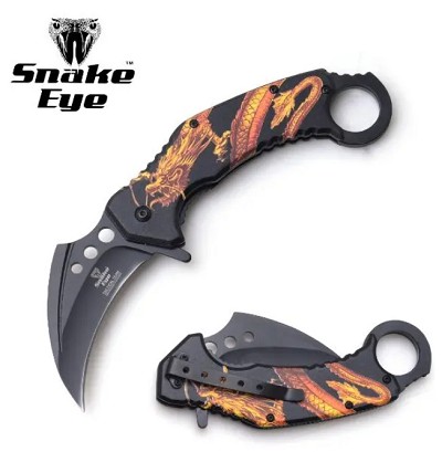 Yellow Dragon Handle Karambit Spring Assist Knife