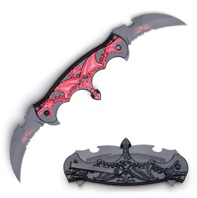 Red Dragon Double Bladed Fantasy Spring Assisted Knife