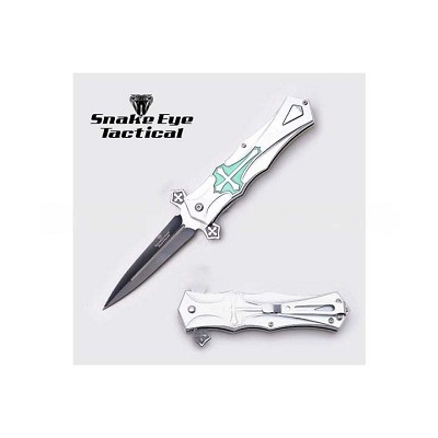 Spring Open Assisted GREEN CROSS Folding Blade Pocket Knife