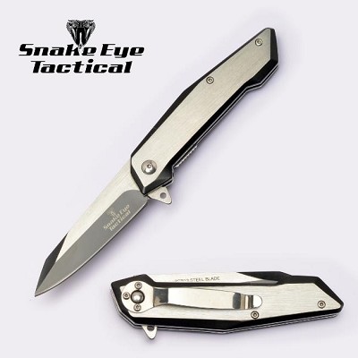 Two Tone Silver and Black Finish Spring Assisted Knife - 7.5 Inch